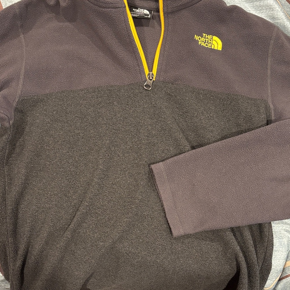 The North Face Men's Charcoal Zip-Up Sweater with Yellow Zipper
